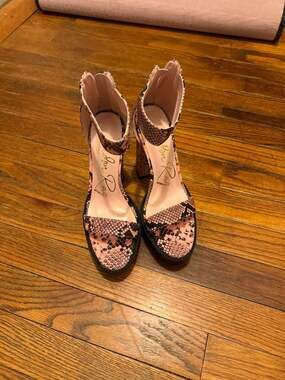 London Rag Pink Rattle Snake Print Chunky High Block Heel Platform Sandals